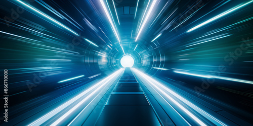 Dynamic transport tunnel with vibrant illumination, High-speed travel