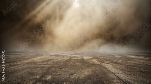 imagem abstrata da vista panorâmica do piso de concreto do quarto marrom escuro da nebulosidade branca da névoa abstrata, espaço para apresentação do produto, névoa ou poluição atmosférica se move  photo