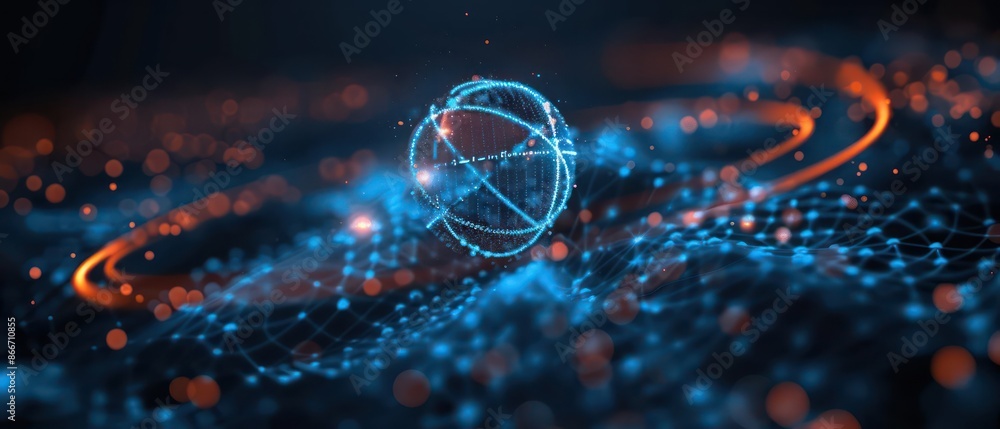 A conceptual image of physics with abstract representations of atoms, waves, and equations, perfect for a science banner with ample copy space A conceptual image of physics with abstract representations of atoms, waves, and equations, perfect for a science banner with ample copy space