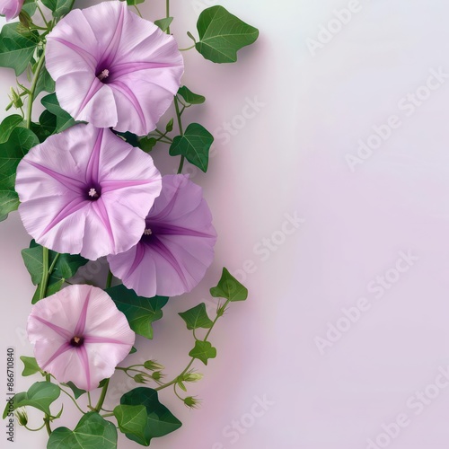 A conceptual image of morning glory vines with their trumpetshaped flowers, perfect for a garden banner with ample copy space photo