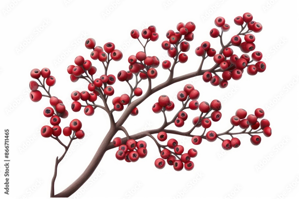 A detailed depiction of a serviceberry tree with clusters of small berries, isolated on a clean white background A detailed depiction of a serviceberry tree with clusters of small berries, isolated on a clean white background