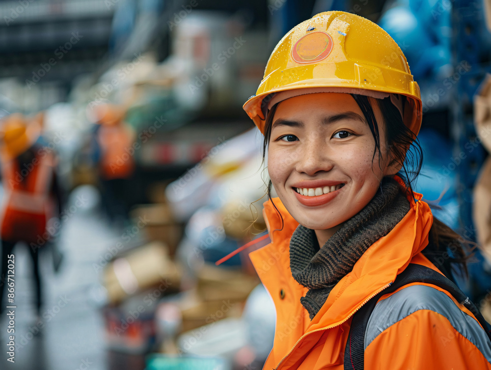 Smiling Female Worker in Safety Gear Smiling Female Worker in Safety Gear