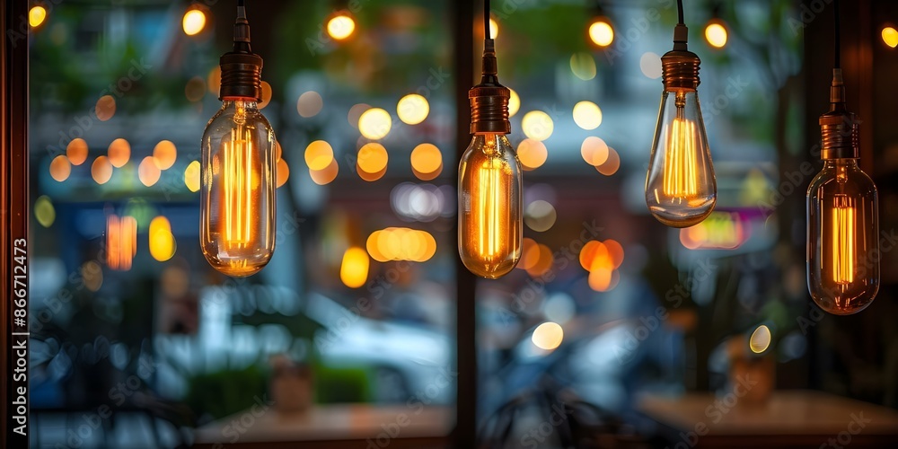 Glass bottle lamps with Edison bulbs in a cafe window display. Concept Cafe Decor, Vintage Lighting, Glass Bottle Lamps, Edison Bulbs, Window Display Glass bottle lamps with Edison bulbs in a cafe window display. Concept Cafe Decor, Vintage Lighting, Glass Bottle Lamps, Edison Bulbs, Window Display