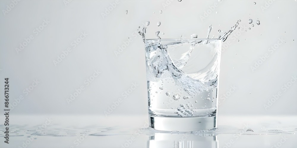 Glass of water splashing showcasing the power of silica gel in absorbing moisture. Concept Moisture Absorption, Silica Gel, Chemical Reaction, Water Splash, Importance of Dehumidifiers Glass of water splashing showcasing the power of silica gel in absorbing moisture. Concept Moisture Absorption, Silica Gel, Chemical Reaction, Water Splash, Importance of Dehumidifiers