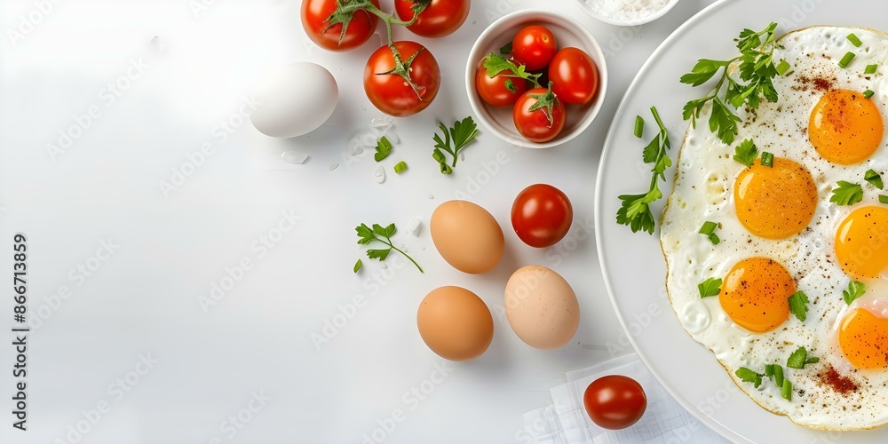 White background with an omelette. Concept Food Photography, Cooking Inspiration, Fresh Ingredients, Chef's Special, Breakfast Menu White background with an omelette. Concept Food Photography, Cooking Inspiration, Fresh Ingredients, Chef's Special, Breakfast Menu