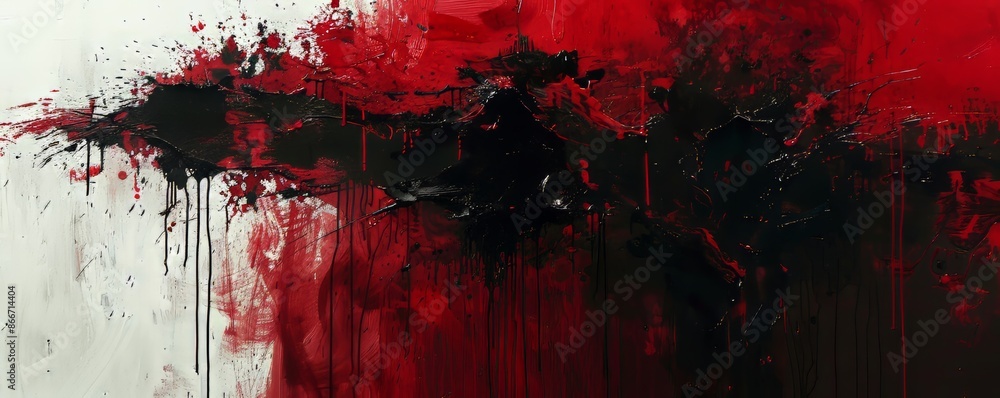 Fototapeta premium Abstract painting using red and black paint, mixing different tones and shades creating gradients and textures. This modern artwork is suitable for prints, backgrounds, websites and more