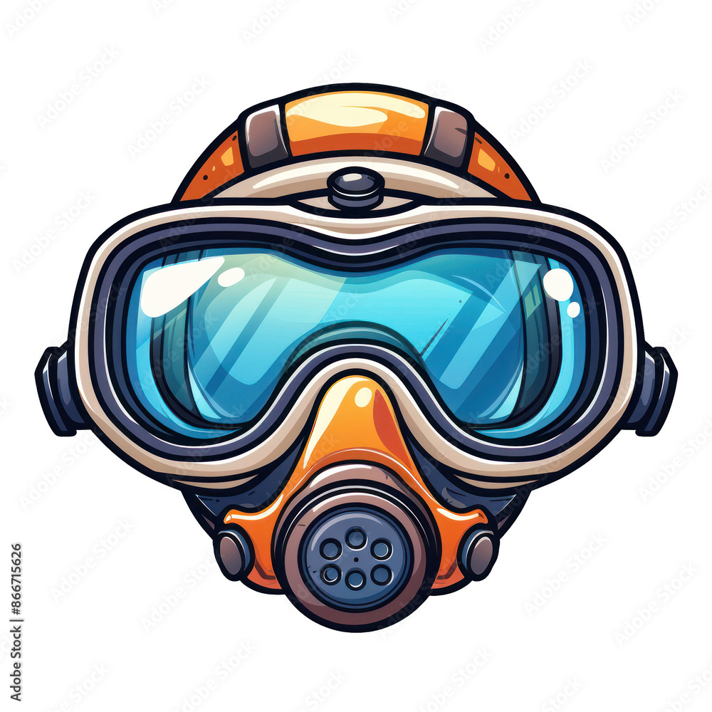 Colorful illustration of a scuba diving mask and respirator. Perfect for aquatic adventure themes and safety equipment graphics. Colorful illustration of a scuba diving mask and respirator. Perfect for aquatic adventure themes and safety equipment graphics.