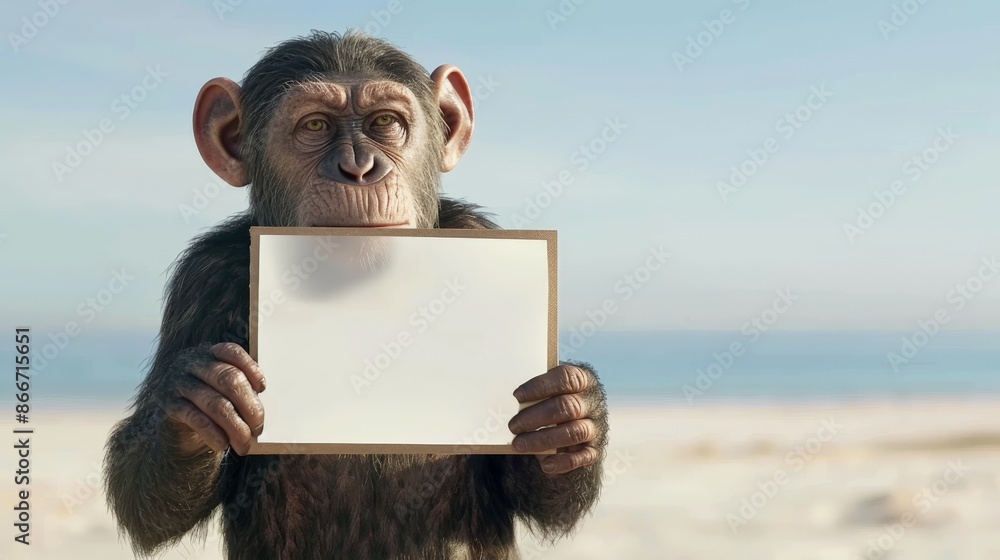 A monkey holds an empty poster to place an advertisement. A monkey holds an empty poster to place an advertisement.