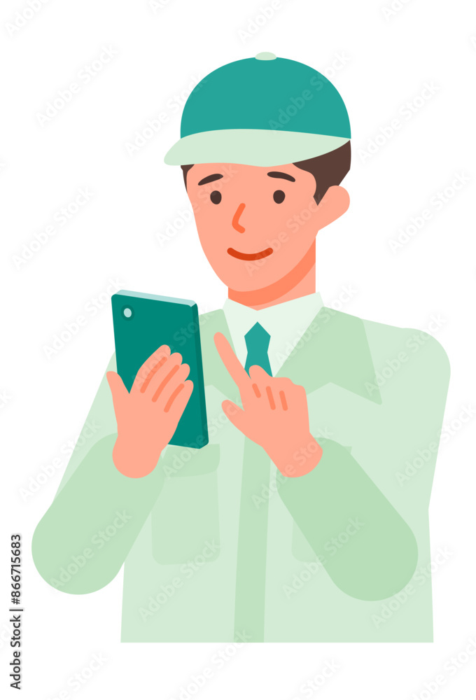 Working man. Concept for Problem Solving. Man cartoon character. People face profiles avatars and icons. Close up image of smartphone man. Working man. Concept for Problem Solving. Man cartoon character. People face profiles avatars and icons. Close up image of smartphone man.