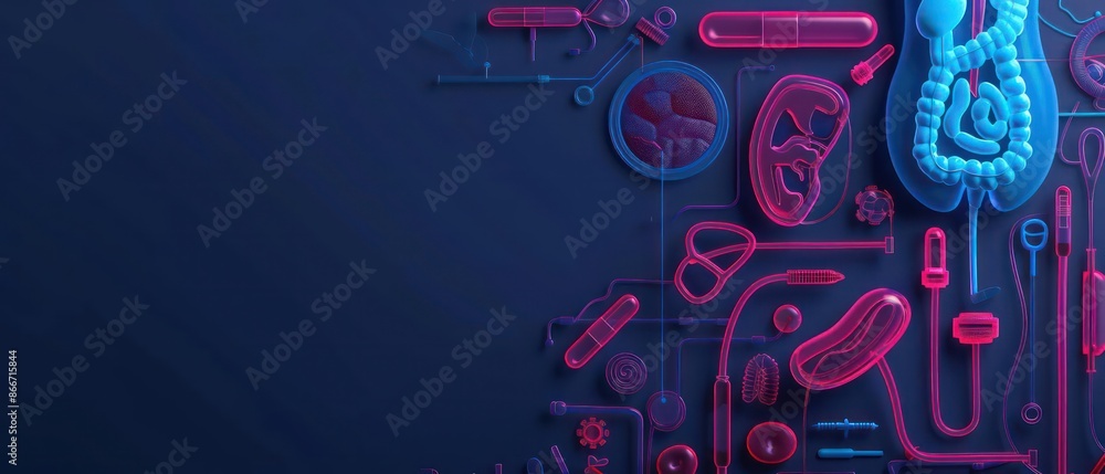 Obraz premium A vibrant depiction of urology with urinary system diagrams and diagnostic equipment, ideal for a medical banner with space for copy