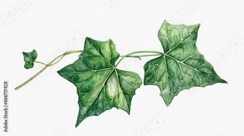 A watercolor depiction of an ivy leaf with its classic, threelobed shape, isolated on a clean white background photo