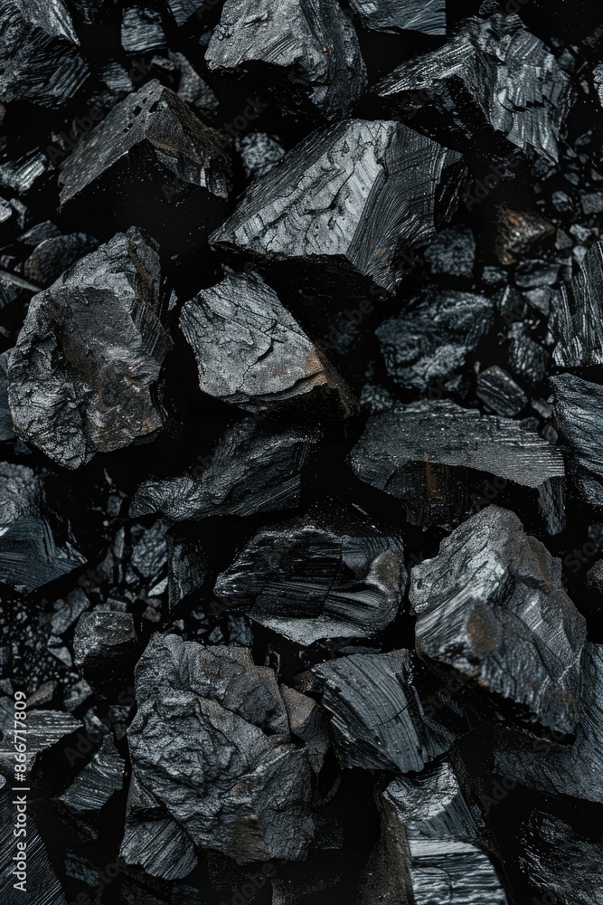 Several black coal piles stacked together, often used in industrial or mining settings Several black coal piles stacked together, often used in industrial or mining settings