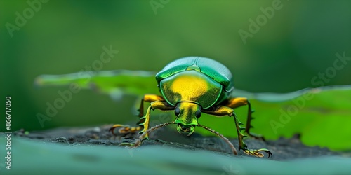 Stunning gold and green metallic stag beetle Lamprima adolphinae from New Guinea. Concept Insect Photography, Metallic Beetle, Lamprima adolphinae, New Guinea Wildlife, Stunning Gold Color photo