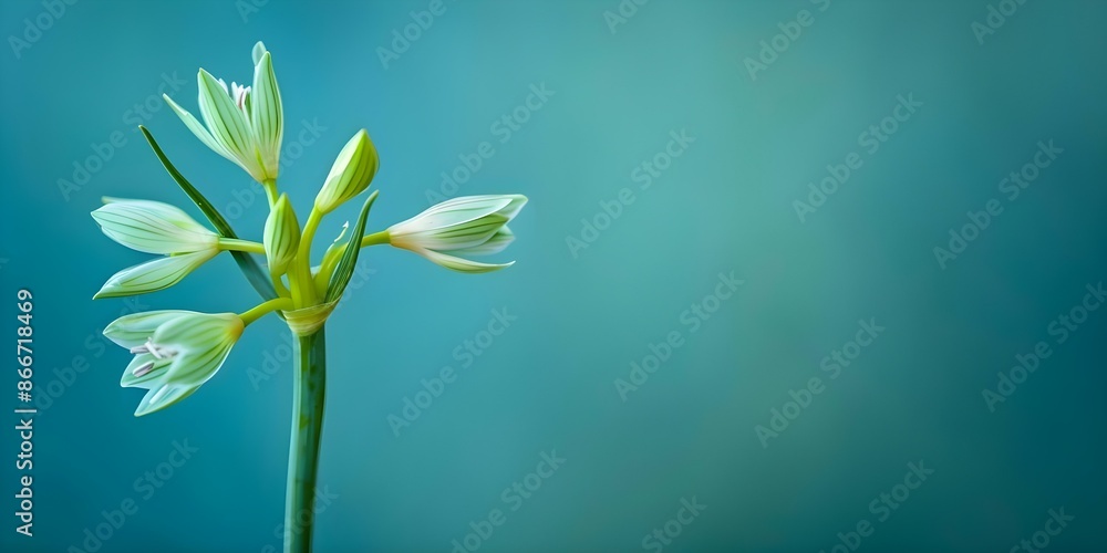 Obraz premium A Detailed View of a Wild Leek Plant Against a Gradient Background Highlighting its Distinctive Characteristics. Concept Botanical Photography, Wild Leeks, Detailed Close-ups, Gradient Background