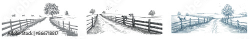 Drawing of cows grazing on grass on a meadow.