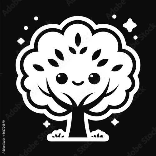 cheerful cute smiling cartoon abstract tree with stars minimal ecology concept vector design