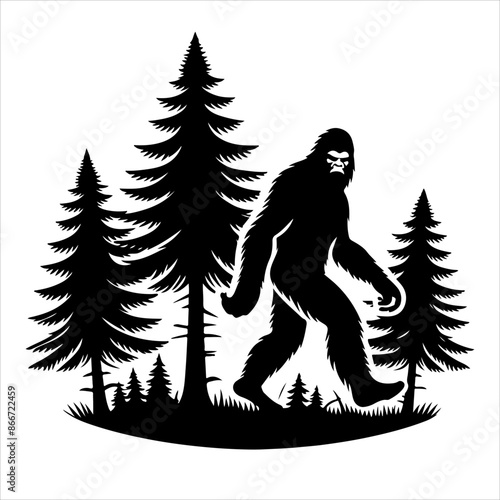 Bigfoot silhouette vector. Bigfoot silhouette isolated on a white background. Bigfoot silhouette t-shirt design Vector illustration.