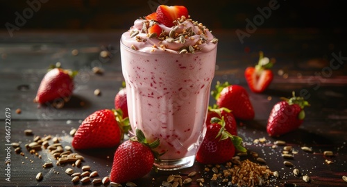 Fresh Strawberry Smoothie With Sunflower Seeds and Chocolate Sprinkles