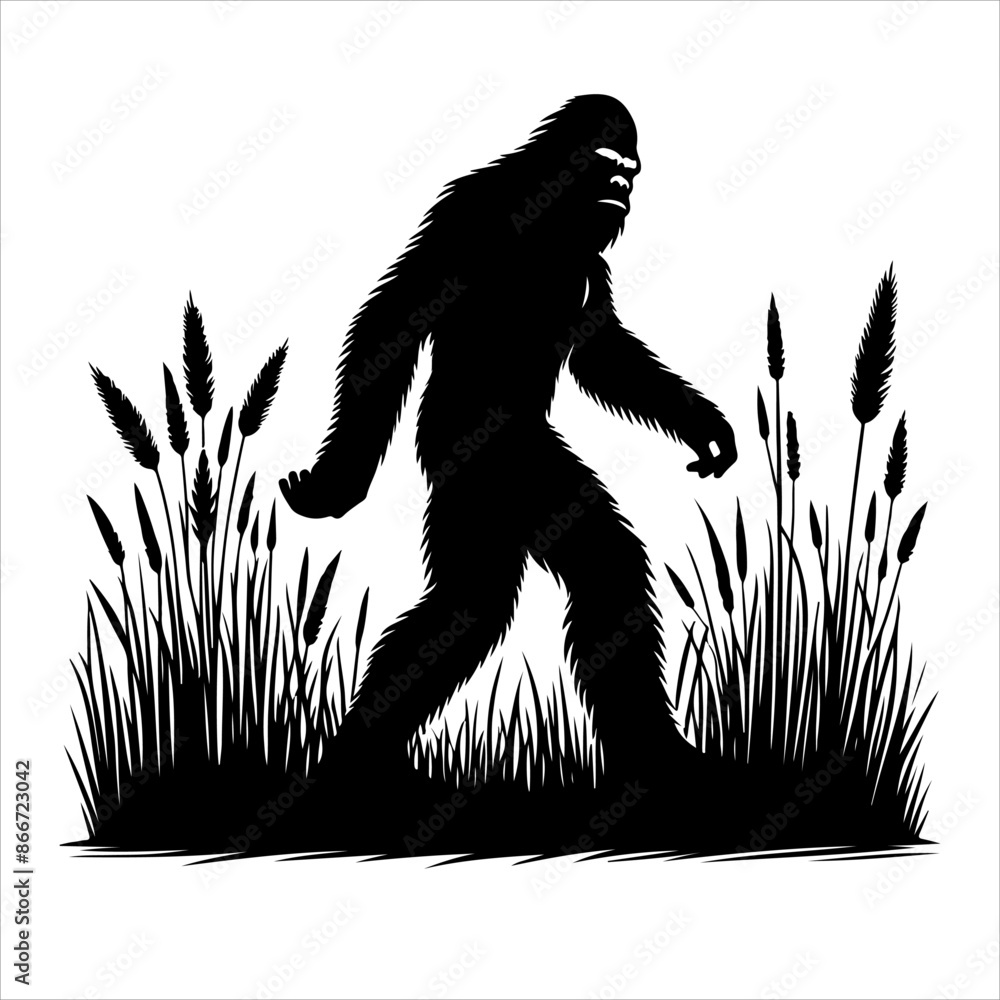 Fototapeta premium Bigfoot silhouette vector. Bigfoot silhouette isolated on a white background. Bigfoot silhouette t-shirt design Vector illustration.