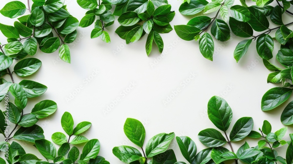 Green leaves with copy space on top and white background Green leaves with copy space on top and white background