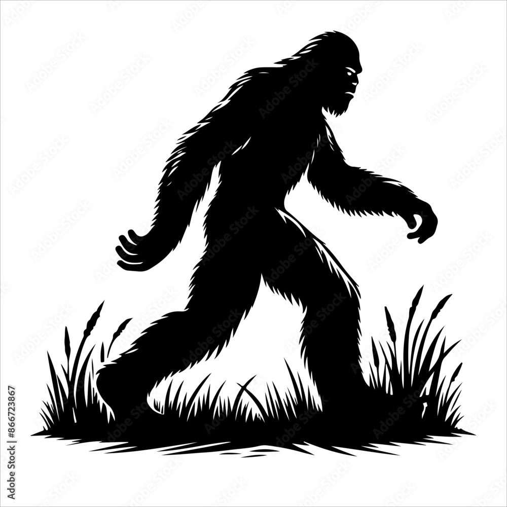 Fototapeta premium Bigfoot silhouette vector. Bigfoot silhouette isolated on a white background. Bigfoot silhouette t-shirt design Vector illustration.