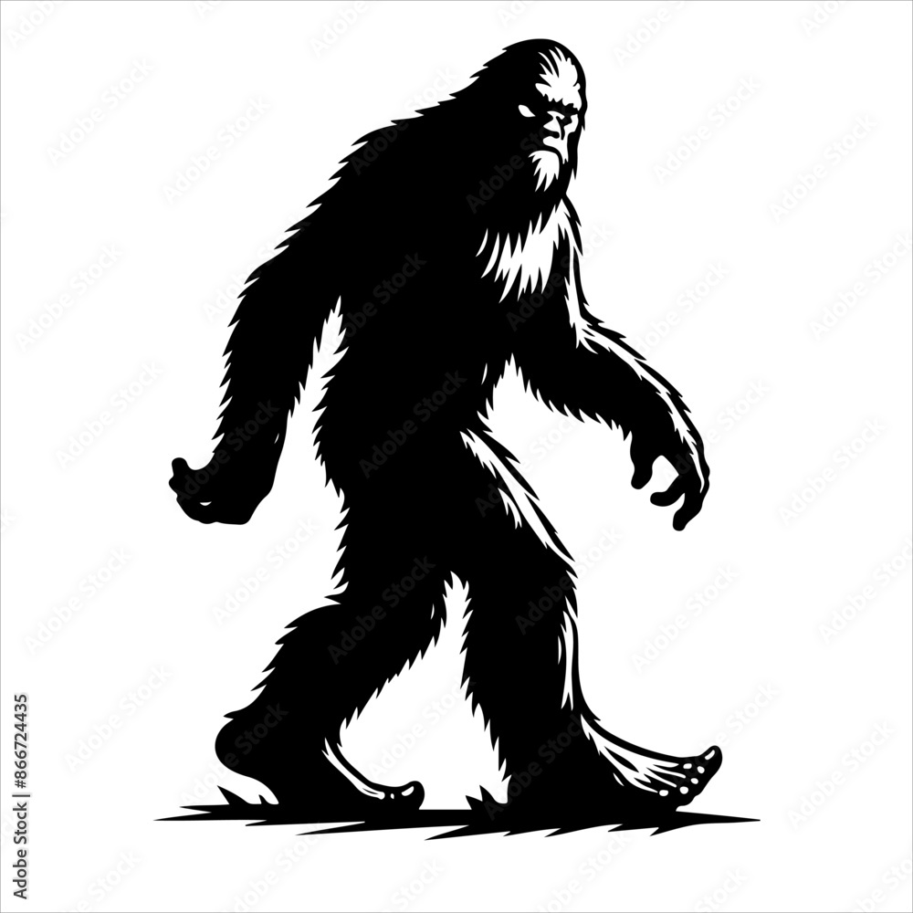 Fototapeta premium Bigfoot silhouette vector. Bigfoot silhouette isolated on a white background. Bigfoot silhouette t-shirt design Vector illustration.