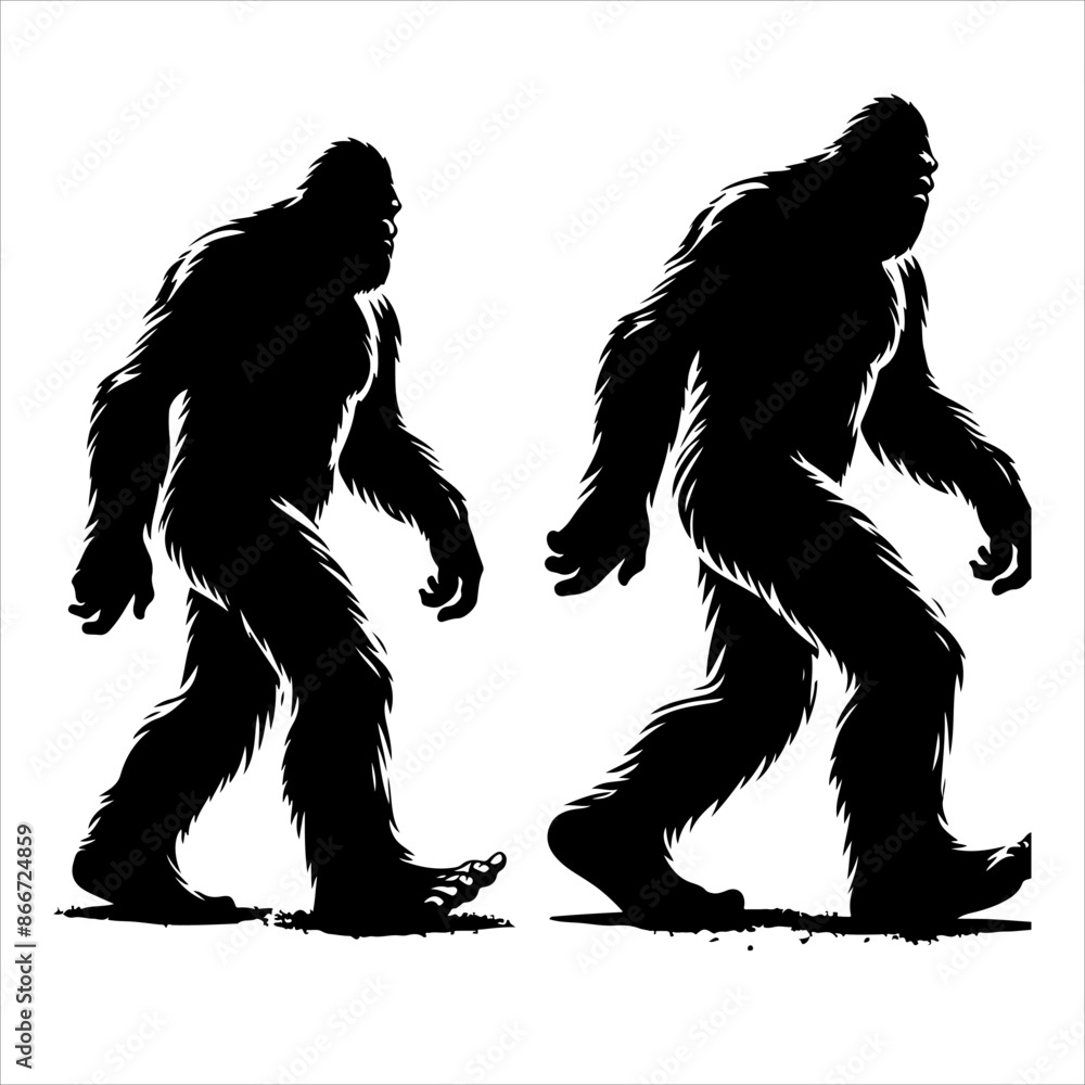 Fototapeta premium Bigfoot silhouette vector. Bigfoot silhouette isolated on a white background. Bigfoot silhouette t-shirt design Vector illustration.