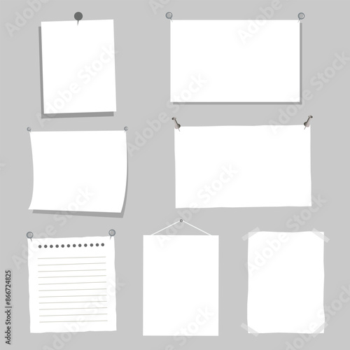 Hanging white paper sign set notes blank design template mockup vector image