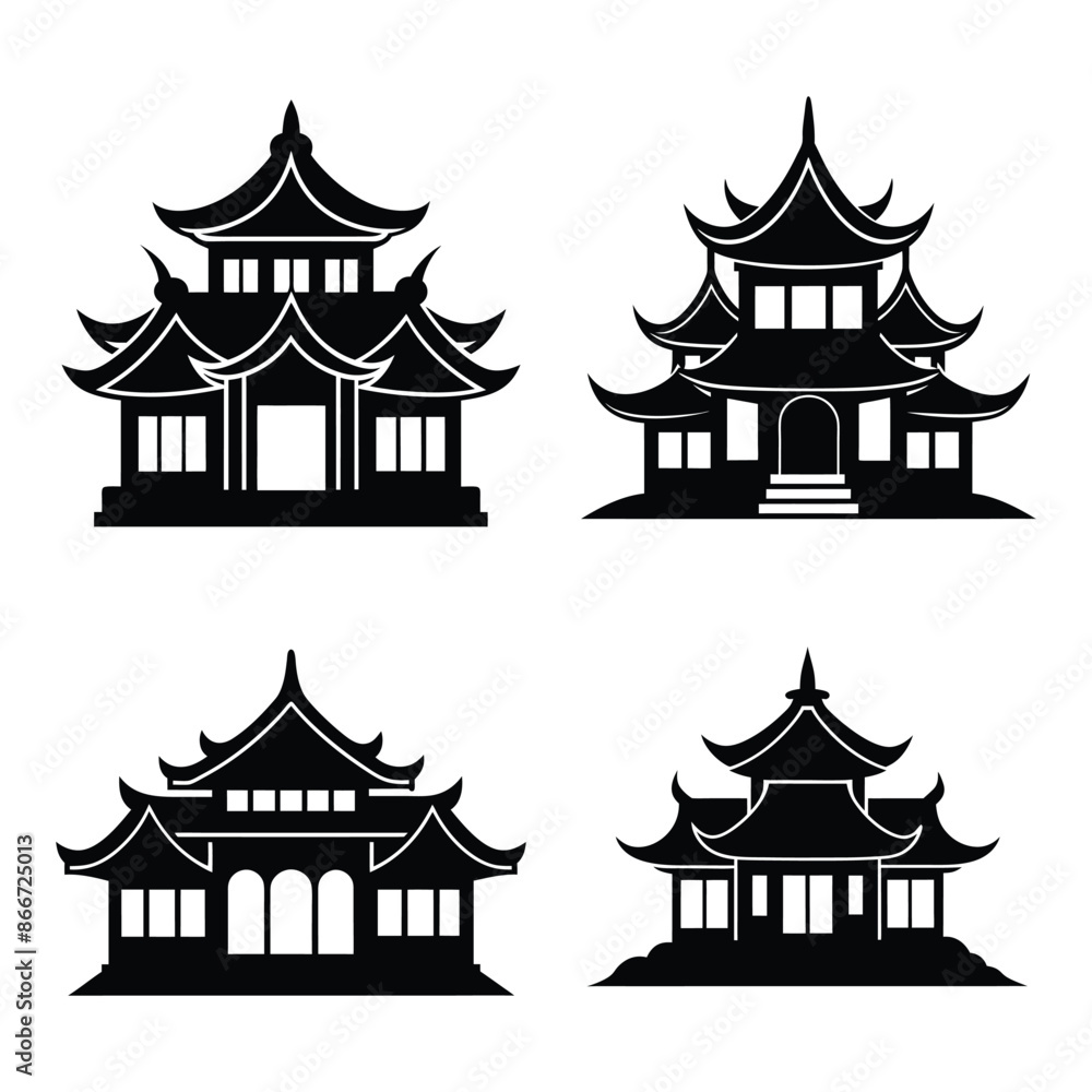 Chinese house silhouette vector art illustration design Chinese house silhouette vector art illustration design