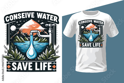Conseive water save life t-shirt design vector design