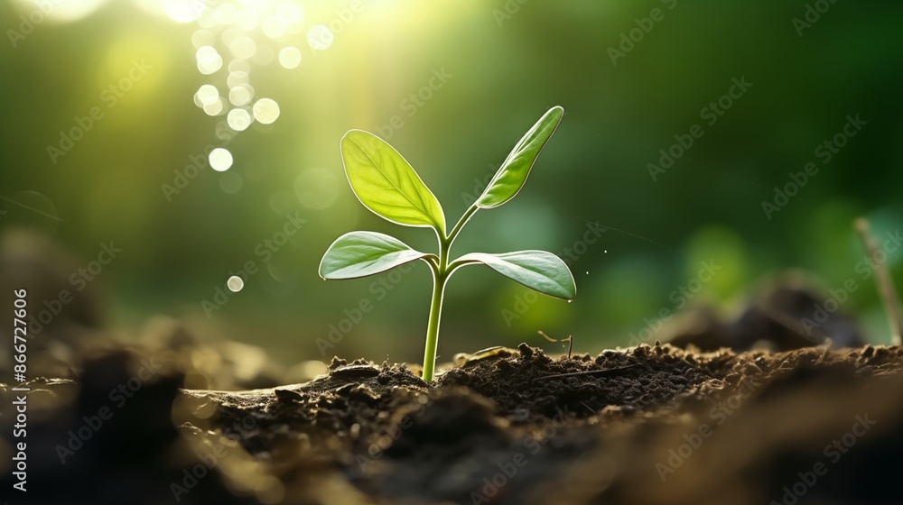 young plant with drop of water in sunlight, Growing plant grow up. young plant with drop of water in sunlight, Growing plant grow up.