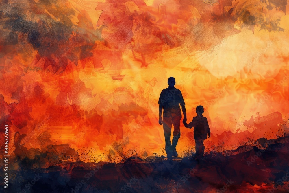 Fototapeta premium A tender moment between a man and a child, hands clasped together