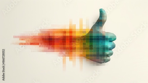 vibrant abstract painting of a hand with thumb up gesture, artistic expression, colorful modern artwork isolated on white background