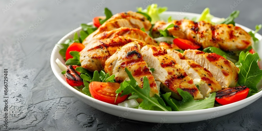 Grilled Chicken Salad Ideal Lunch Option for Keto and Paleo Diets. Concept Healthy Eating, Low-carb Recipes, Keto-friendly Meals, Paleo Diet, Lunch Options Grilled Chicken Salad Ideal Lunch Option for Keto and Paleo Diets. Concept Healthy Eating, Low-carb Recipes, Keto-friendly Meals, Paleo Diet, Lunch Options