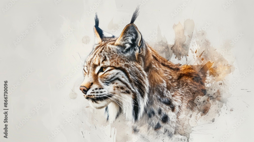 Obraz premium A watercolor painting of a lynx in profile