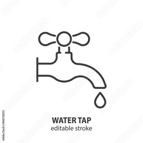 Water tap with drop line icon. Vector illustration. Editable stroke.