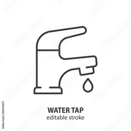 Water tap with drop line icon. Vector illustration. Editable stroke. © texturis