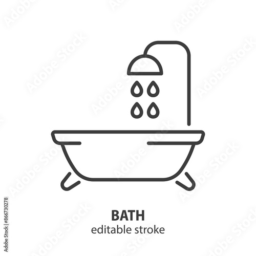 Bath with shower line icon. Vector illustration. Editable stroke