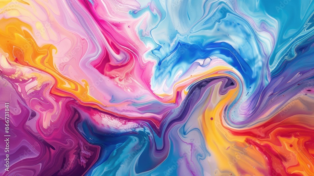 Colorful flow: Bold modern abstract art using a liquid swirl technique, with vibrant colors creating a dynamic and engaging composition Colorful flow: Bold modern abstract art using a liquid swirl technique, with vibrant colors creating a dynamic and engaging composition