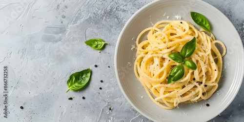 The Classic Italian Pasta Dish Cacio e Pepe and Its Background. Concept Italian Cuisine, Cacio e Pepe Recipe, Roman Pasta Dishes, Traditional Italian Cooking photo