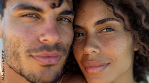 Portrait of a young Latin South American beautiful couple in love , with latino hispanic man and latina woman closeup view showing details of their face.  © Samady Sat 