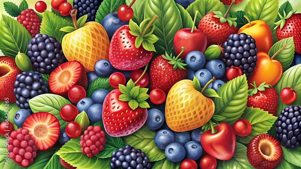 Fresh berries and fruits vector poster or banner Fresh berries and fruits vector poster or banner