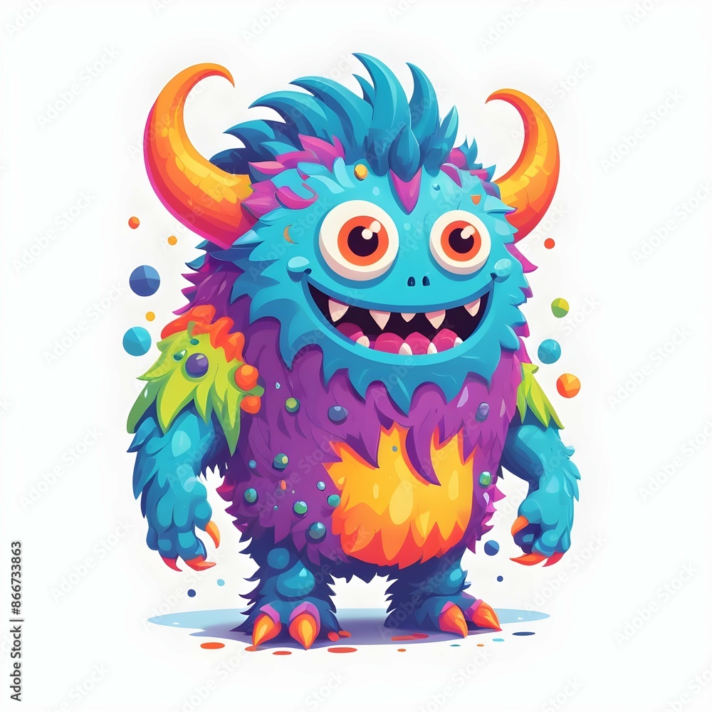 Cute and Colorful Monster with Big Eyes and Horns Cute and Colorful Monster with Big Eyes and Horns