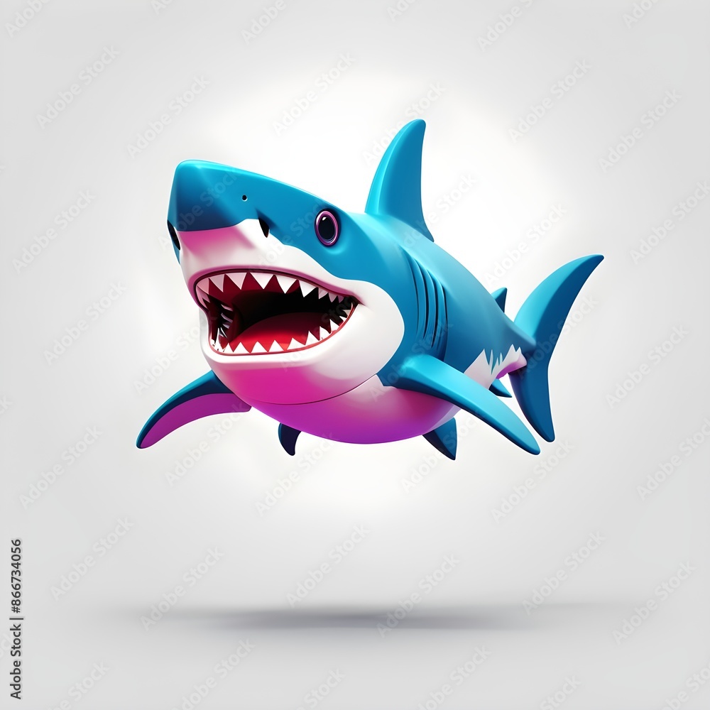 Cute Blue Cartoon Shark Floating in a Simple White Background Cute Blue Cartoon Shark Floating in a Simple White Background