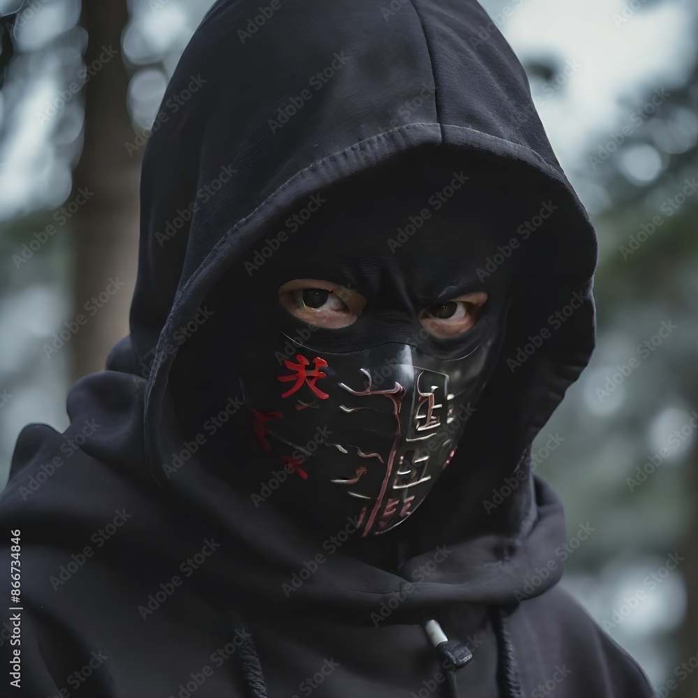 Mysterious Person in Black Hood and Mask Mysterious Person in Black Hood and Mask