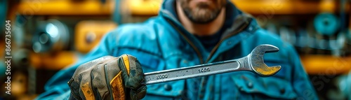 Mechanic with Wrench A mechanic holding a wrench, ready to fix