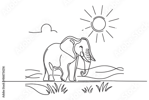 elephant one line. Vector illustration