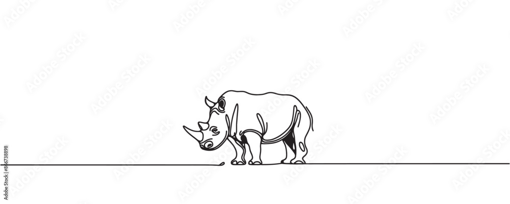 Fototapeta premium One line drawing of a rhinoceros. vector illustration