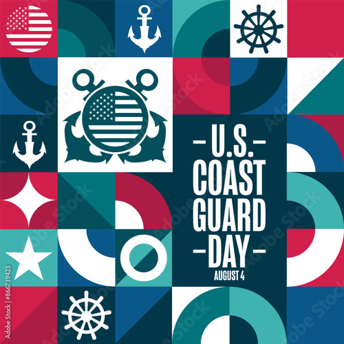 United States Coast Guard Day. August 4. Holiday concept. Template for background, banner, card, poster with text inscription. Vector EPS10 illustration.