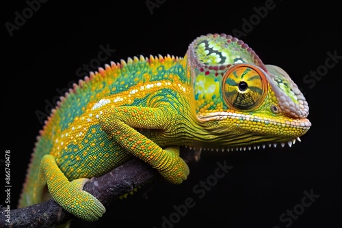 Female fischer chameleon on a black background © abstract Art